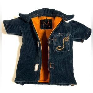 Upcycled navy blue corduroy doll shirt lined in orange